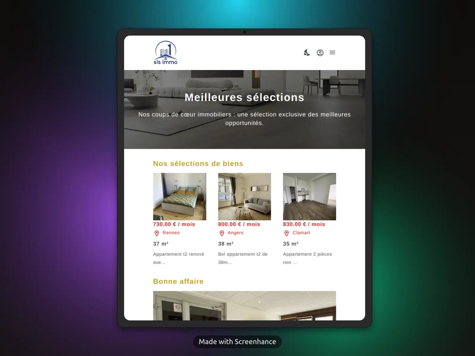 Image de Applicaton web de locations immobilières